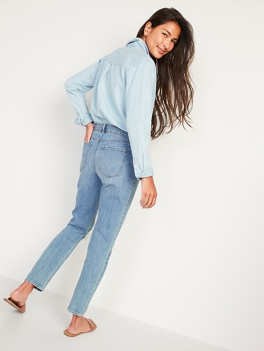 Image number 2 showing, Mid-Rise Distressed Boyfriend Straight Jeans for Women