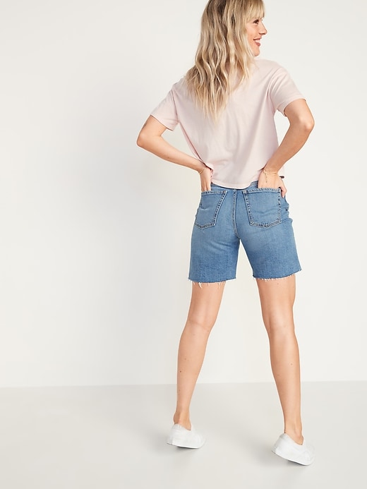 Image number 5 showing, Extra High-Waisted Sky Hi Button-Fly Ripped Jean Shorts for Women -- 7-inch inseam