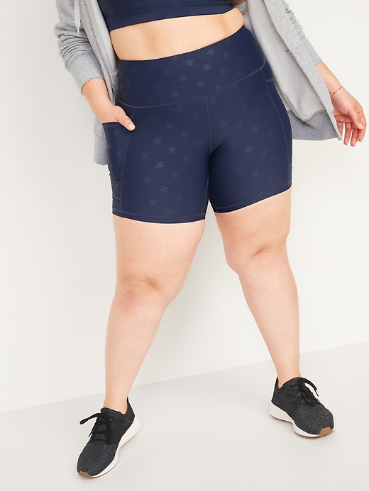 View large product image 1 of 1. High-Waisted PowerSoft Side-Pocket Plus-Size Biker Shorts -- 6-inch inseam