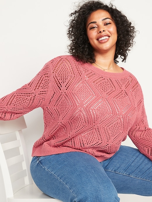 View large product image 1 of 1. Pointelle Plus-Size Boatneck Sweater