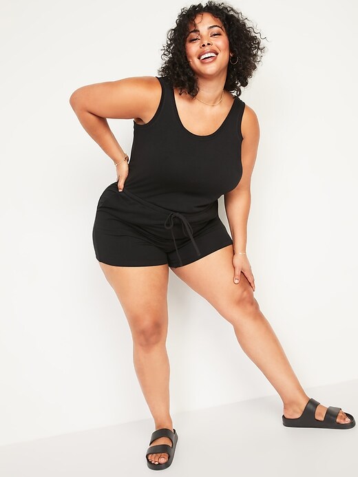 Image number 1 showing, Waist-Defined Sleeveless Plus-Size French-Terry Romper -- 3.5-inch inseam