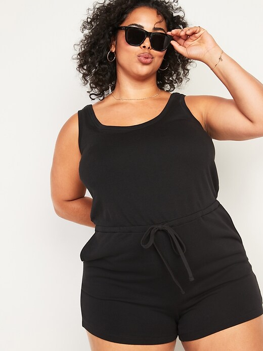Image number 3 showing, Waist-Defined Sleeveless Plus-Size French-Terry Romper -- 3.5-inch inseam