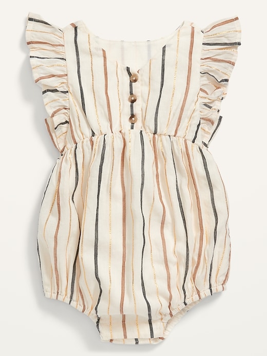 View large product image 1 of 2. Metallic-Stripe Flutter-Sleeve Romper for Baby