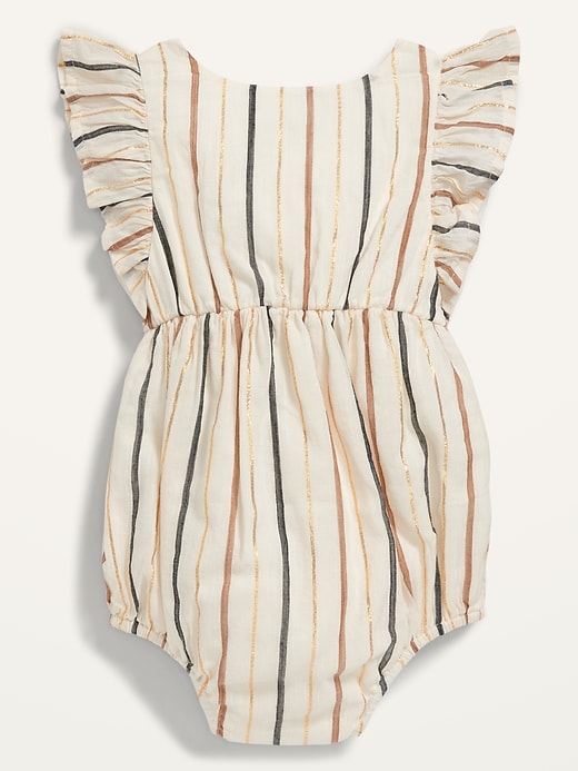 View large product image 2 of 2. Metallic-Stripe Flutter-Sleeve Romper for Baby