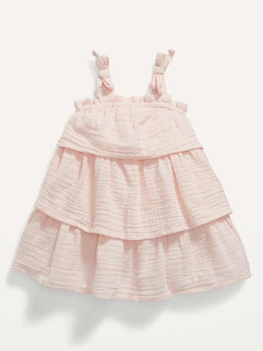 View large product image 1 of 2. Sleeveless Tie-Shoulder Tiered Textured Swing Dress for Baby