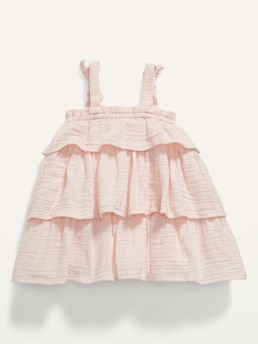 View large product image 2 of 2. Sleeveless Tie-Shoulder Tiered Textured Swing Dress for Baby