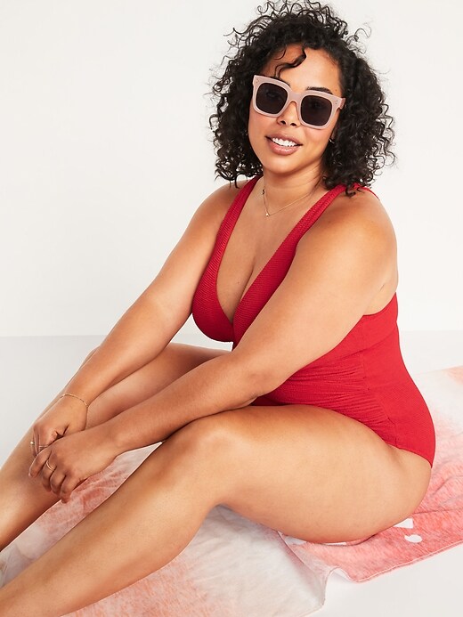 Image number 3 showing, Deep V-Neck Underwire Secret Smooth Ruched Plus-Size One-Piece Swimsuit