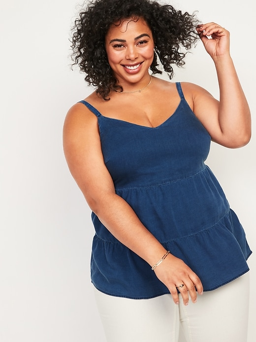 Image number 1 showing, Tiered Chambray Plus-Size Cami Top