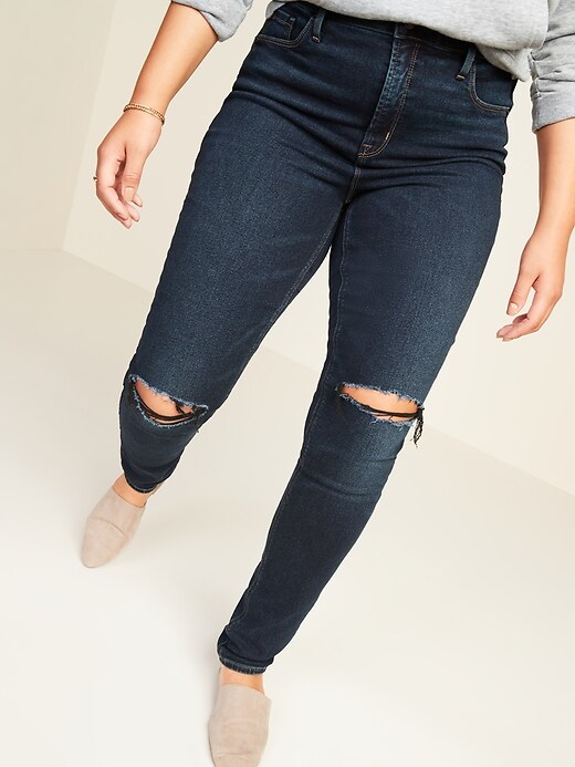 Image number 5 showing, High-Waisted Ripped Dark-Wash Rockstar Super Skinny Jeans for Women