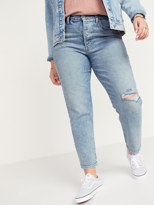 Image number 5 showing, High-Waisted O.G. Straight Button-Fly Ripped Jeans for Women