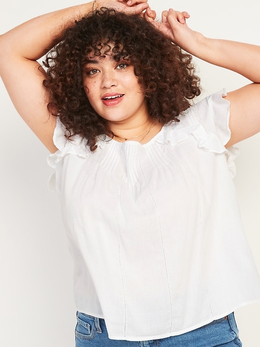 Image number 1 showing, Oversized Pintucked Short-Sleeve Swing Blouse for Women