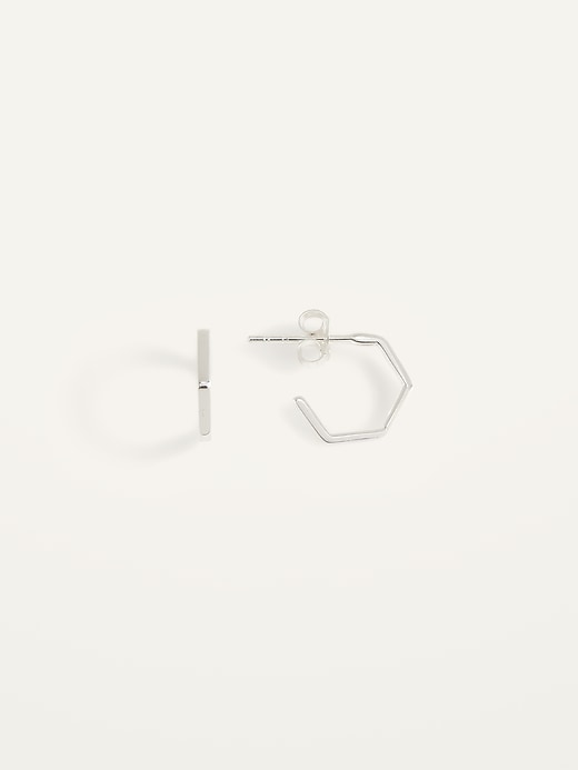 View large product image 1 of 1. Sterling Silver Hexagon Hoop Earrings For Women