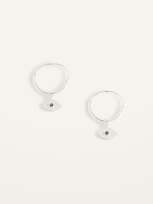 View large product image 1 of 2. Sterling Silver Evil Eye Drop Hoop Earrings For Women