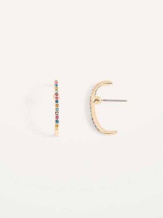 Old Navy Gold-Toned Rainbow Pavé Earrings for Women. 1