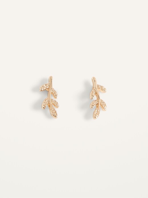View large product image 1 of 2. Gold-Toned Leaf Ear Studs For Women