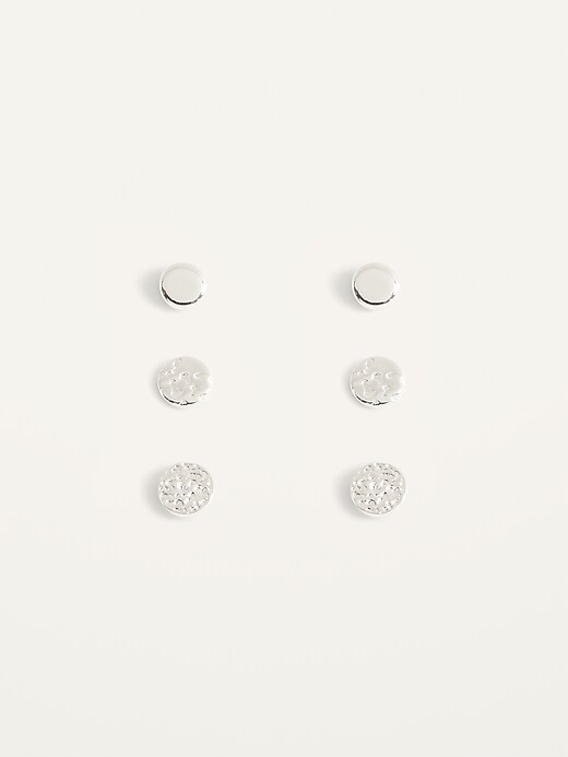 View large product image 1 of 2. Silver-Toned Stud Earrings 3-Pack For Women