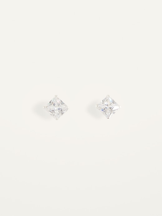 View large product image 1 of 2. Sterling Silver Prong Zirconia Stud Earrings For Women