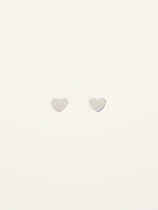 View large product image 1 of 2. Sterling Silver Heart Stud Earrings For Women