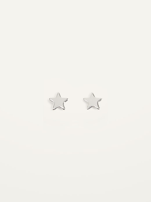 View large product image 1 of 2. Silver-Toned Star-Shaped Stud Earrings For Women