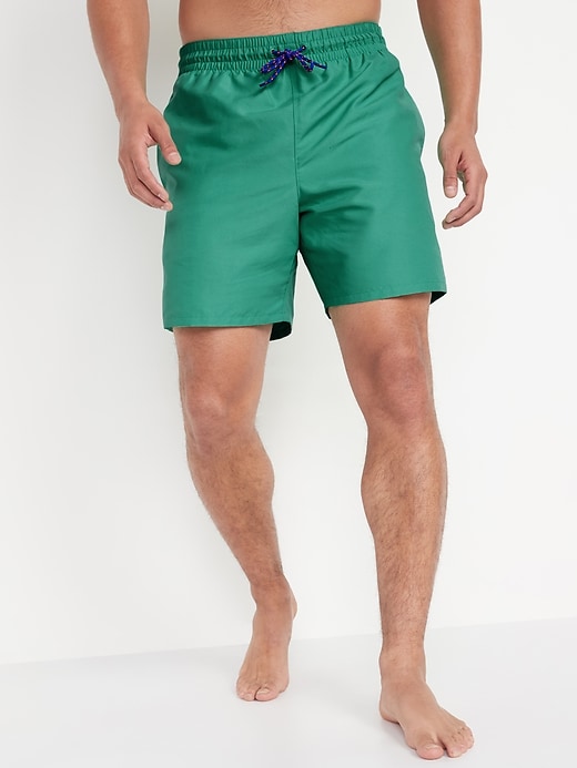 View large product image 1 of 1. Solid-Color Swim Trunks -- 6-inch inseam