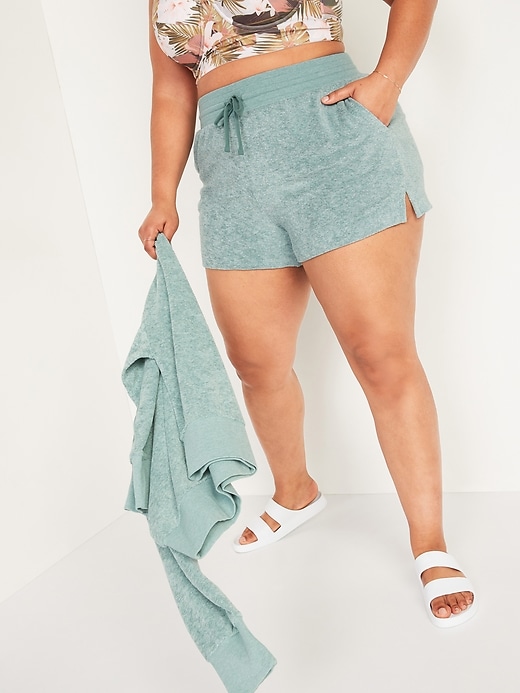 Image number 1 showing, High-Waisted Plus-Size Slub-Knit Terry Lounge Shorts -- 3.5-inch inseam