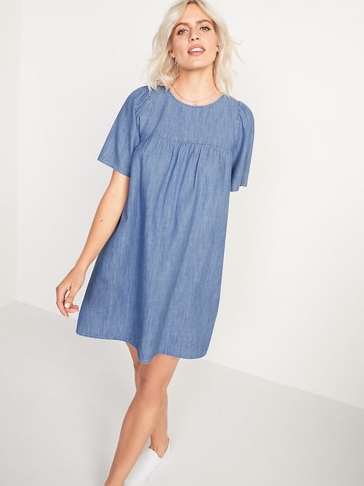 Image number 1 showing, Chambray Tie-Back Swing Dress for Women