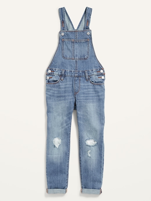 View large product image 1 of 2. Ripped Medium-Wash Jean Overalls for Girls