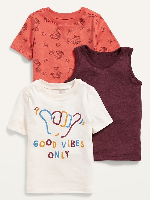 View large product image 1 of 2. Unisex 3-Pack Tees and Tank Top for Toddler
