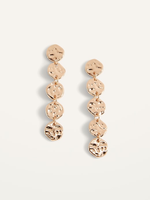 View large product image 1 of 2. Gold-Toned Hammered Disc Drop Earrings for Women