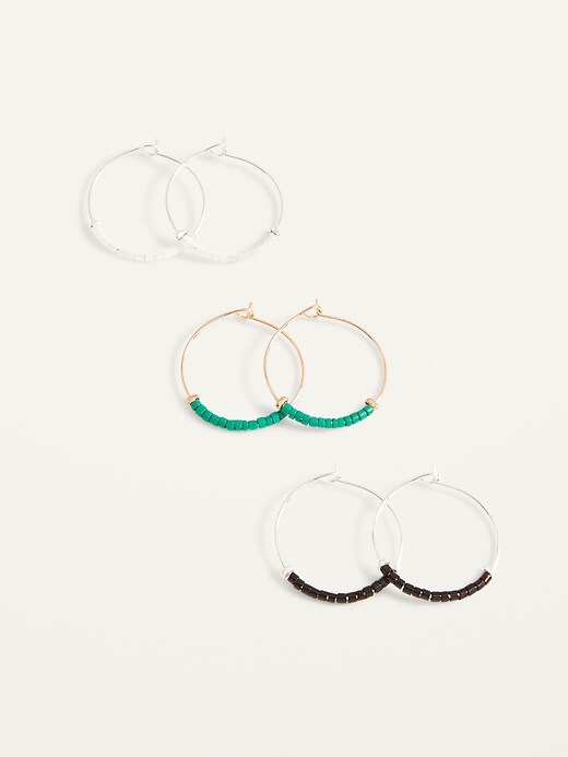 View large product image 1 of 1. Beaded Hoop Earrings 3-Pack For Women