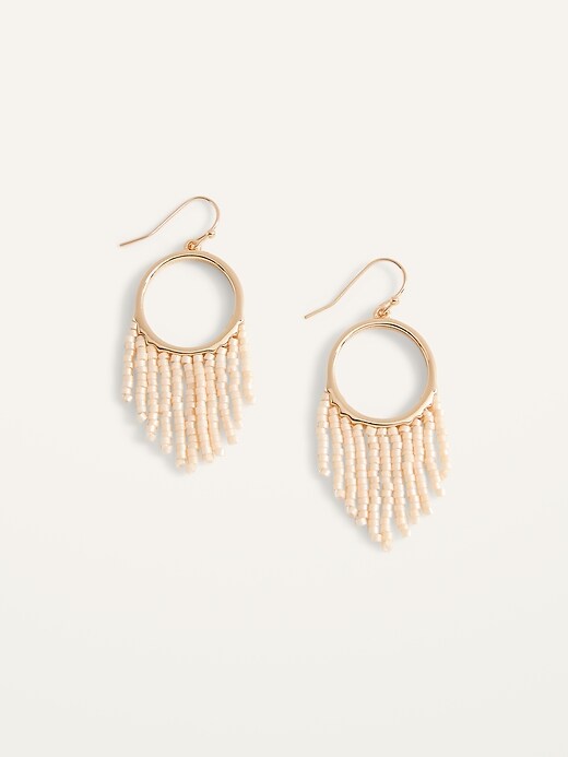 View large product image 1 of 2. Gold-Toned Beaded Chandelier Hoop Earrings for Women