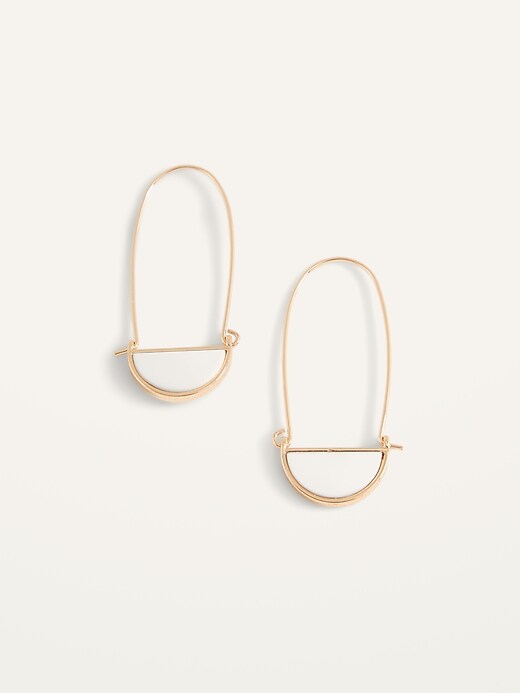 View large product image 1 of 2. Gold-Tone Opal-Color Drop Hoop Earrings for Women