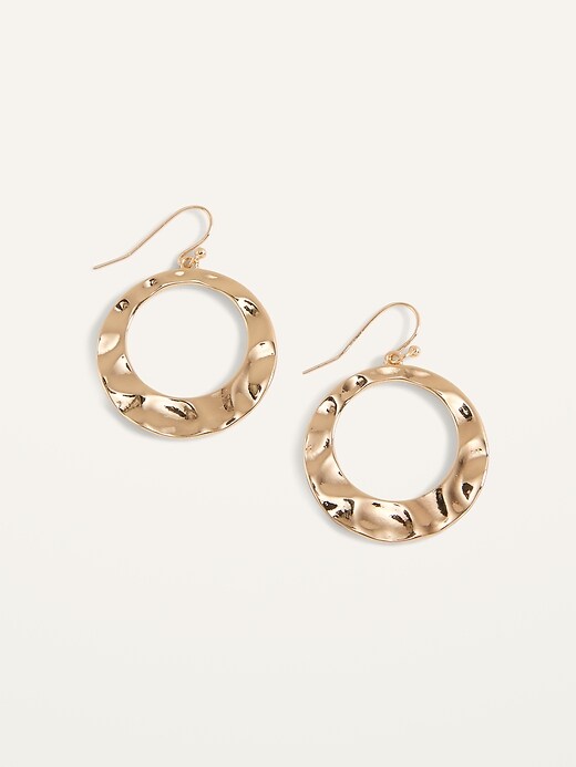 View large product image 1 of 2. Gold-Toned Hammered Hoop Earrings for Women