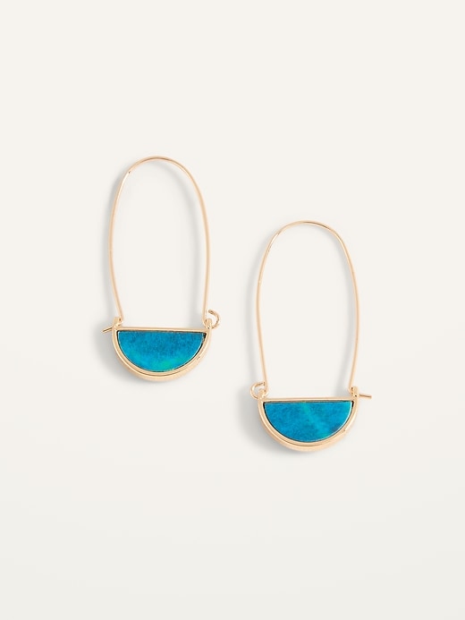Old Navy Gold-Toned Turquoise-Color Oval Hoop Earrings for Women. 1