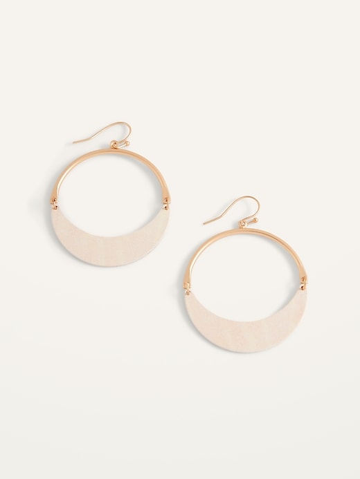View large product image 1 of 2. Gold-Tone Beige Dangling Hoop Earrings for Women