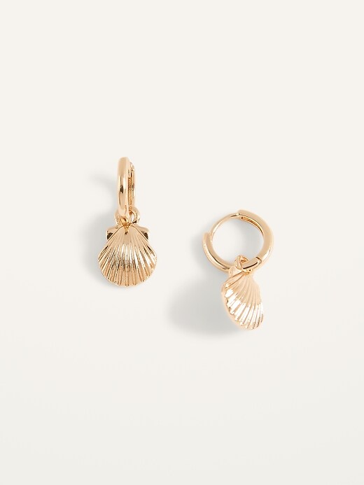 Old Navy Gold-Toned Seashell Huggie Drop Earrings for Women. 1