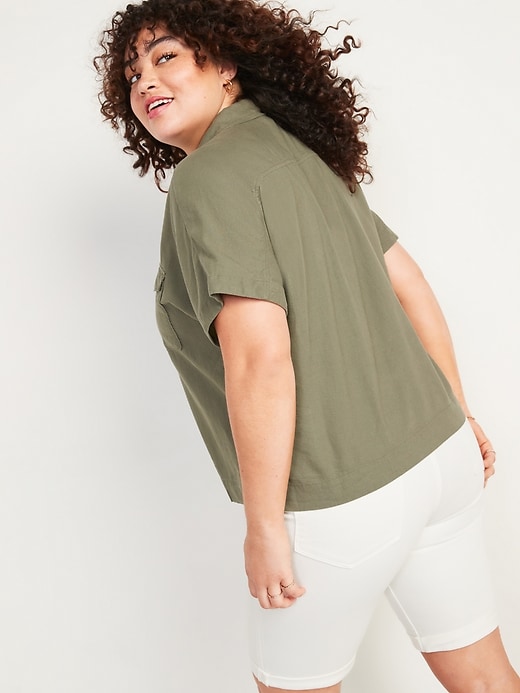 Image number 2 showing, Linen-Blend Utility-Pocket Short-Sleeve Shirt for Women