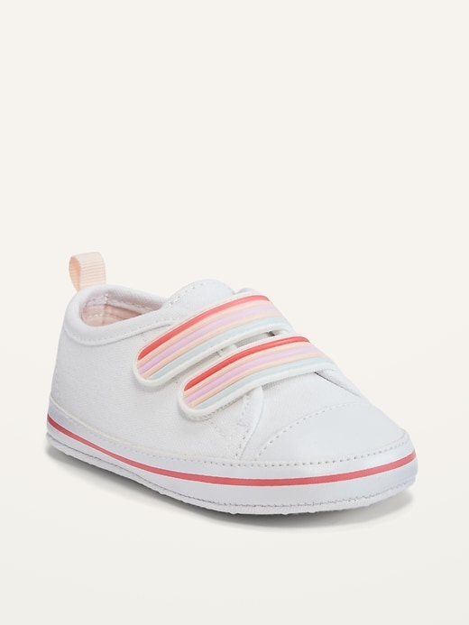 View large product image 1 of 4. Unisex Secure-Close Rainbow-Stripe Canvas Sneakers for Baby