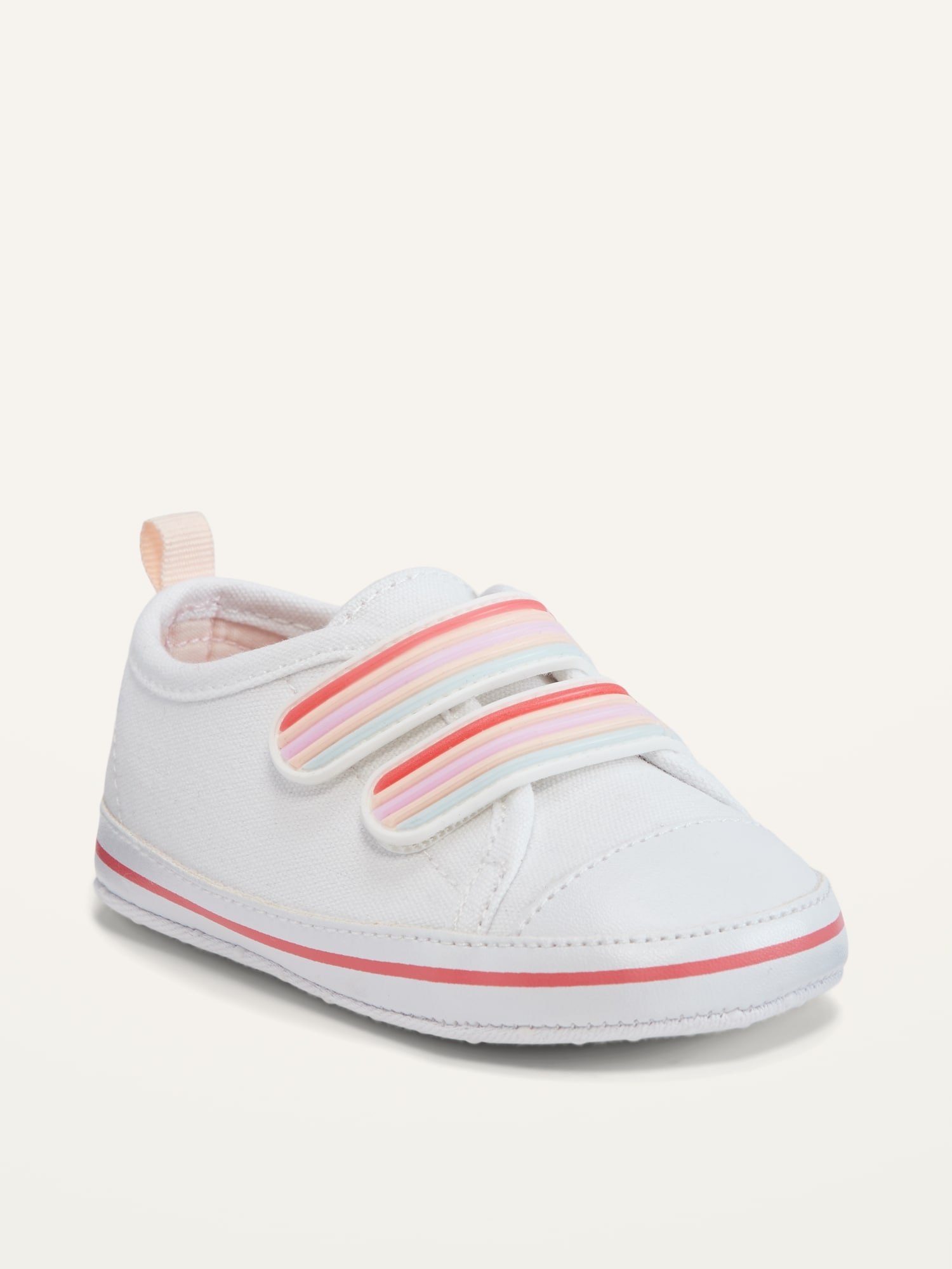 Unisex Secure-Close Rainbow-Stripe Canvas Sneakers for Baby