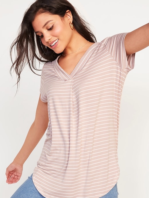 Image number 1 showing, Loose-Fit Luxe V-Neck Tunic T-Shirt for Women