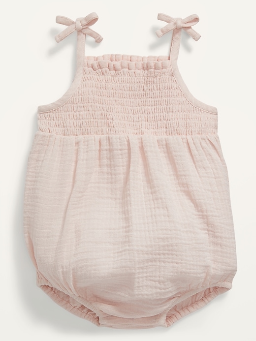 View large product image 1 of 1. Sleeveless Tie-Shoulder Smocked Romper for Baby