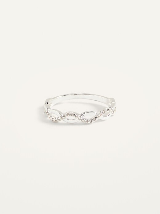 View large product image 1 of 1. Braided Silver-Toned Crystal-Stone Ring for Women