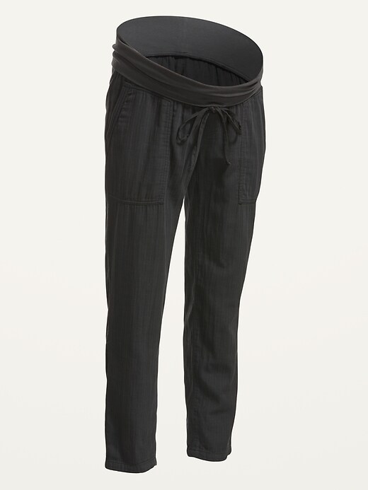 Image number 4 showing, Maternity Rollover-Waist Textured Twill Utility Ankle Pants