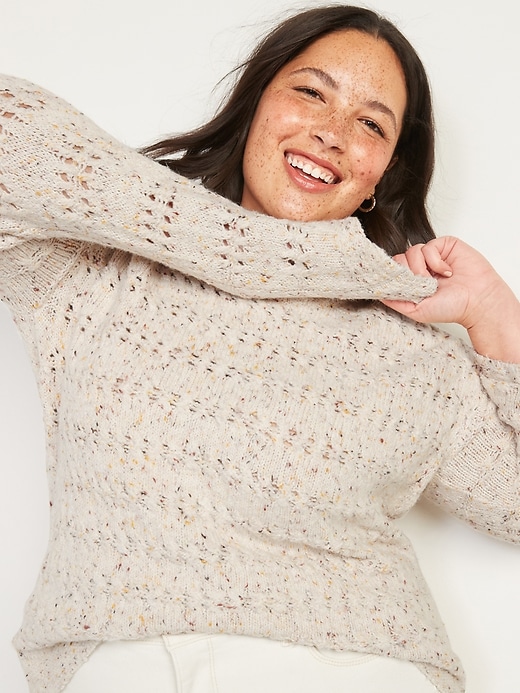 View large product image 1 of 2. Textured Cable-Knit Plus-Size Pointelle Sweater