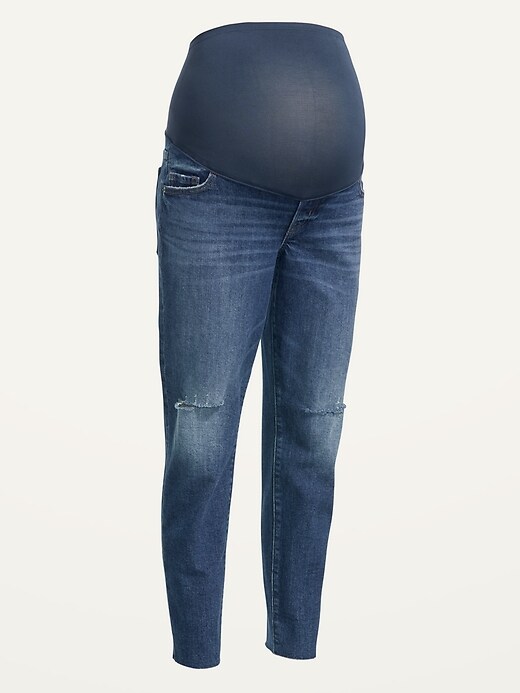 Image number 4 showing, Maternity Full Panel O.G. Straight Ripped Cut-Off Jeans