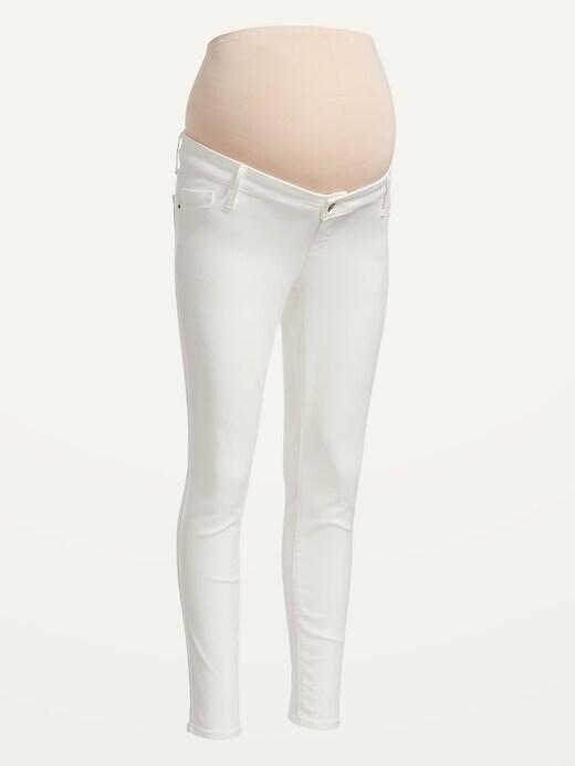 Image number 4 showing, Maternity Premium Full Panel Rockstar Super Skinny White Jeans
