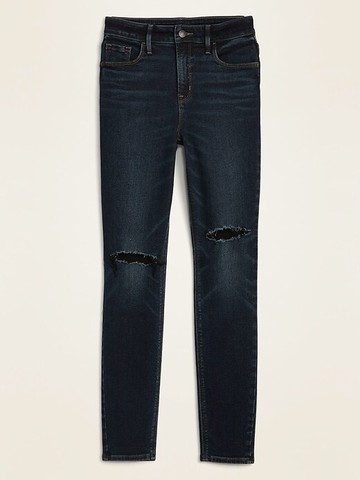 Image number 4 showing, High-Waisted Ripped Dark-Wash Rockstar Super Skinny Jeans for Women