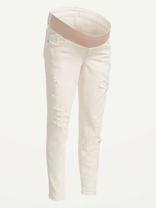 Image number 4 showing, Maternity Front Low Panel O.G. Straight Ripped White Jeans