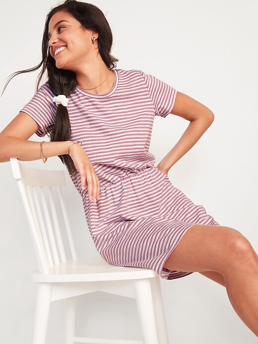 Image number 3 showing, Waist-Defined Striped Midi T-Shirt Dress for Women