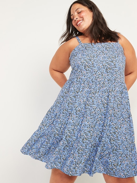 Image number 1 showing, Sleeveless Tiered Floral-Print Plus-Size Swing Dress